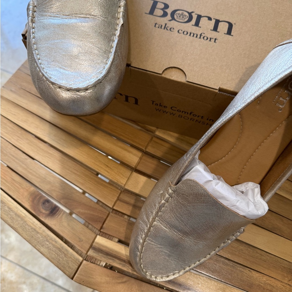 Born Women's Silver Leather Loafers